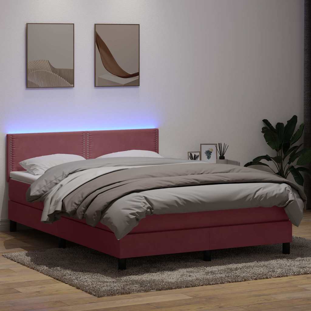 Letto a Molle con Materasso e LED Rosa 160x220 cm in Velluto