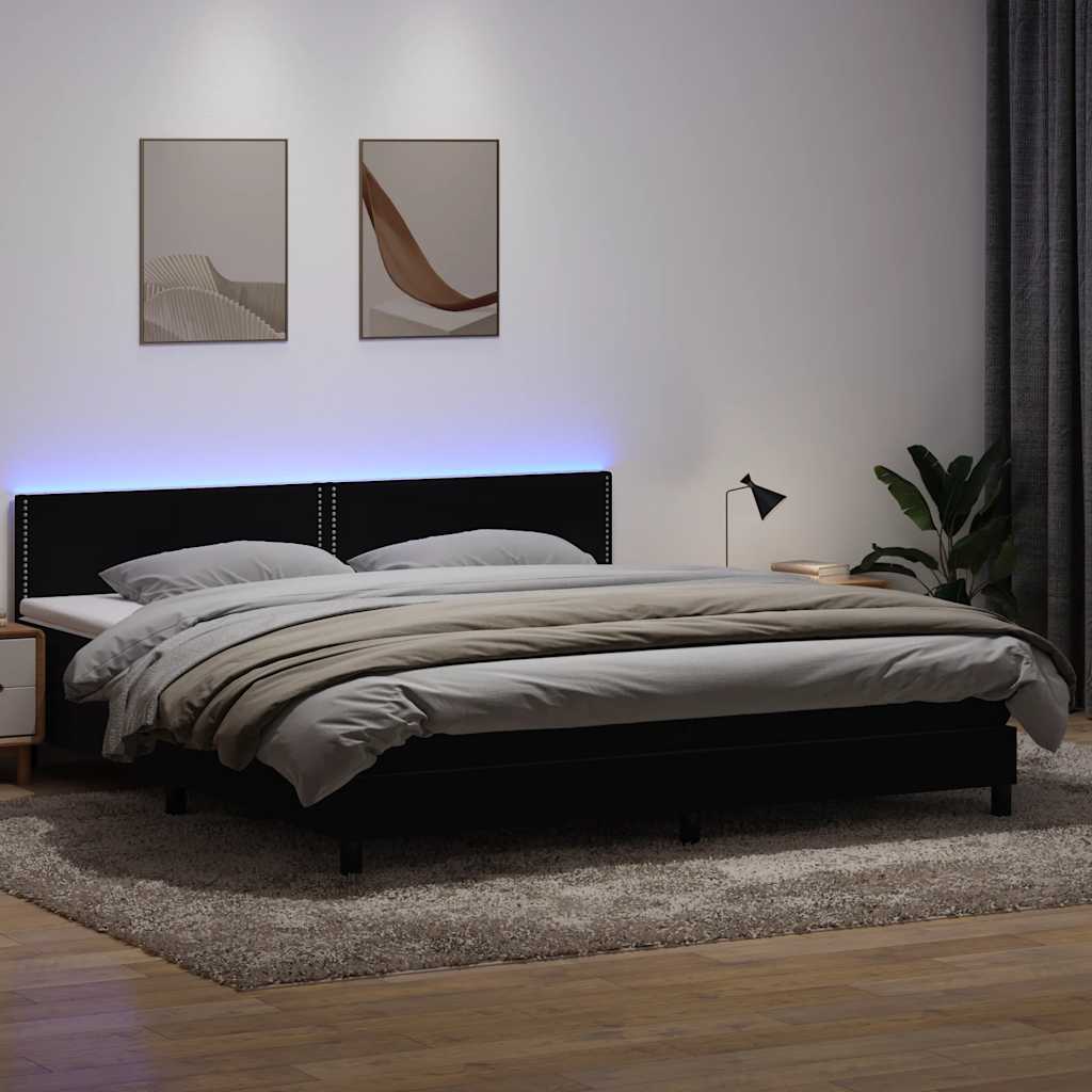 Letto a Molle con Materasso e LED Nero 180x220 cm in Velluto