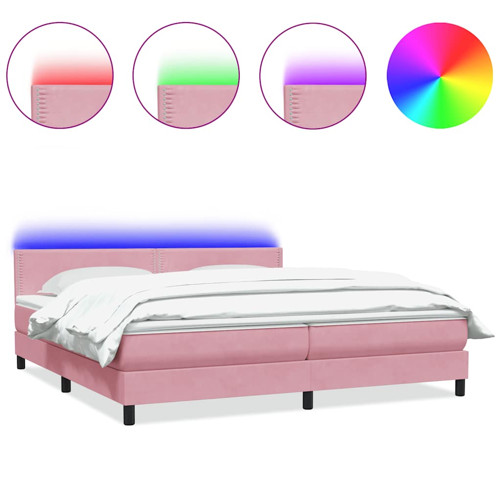 Letto a Molle con Materasso e LED Rosa 180x220 cm in Velluto