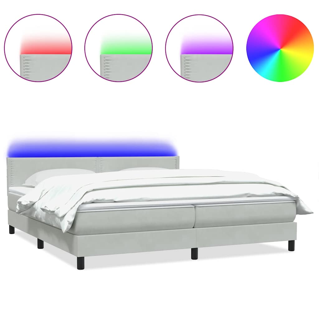 Letto a Molle con Materasso e LED Grigio Chiaro 200x220cm Velluto