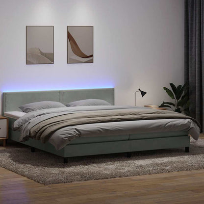 Letto a Molle con Materasso e LED Grigio Chiaro 200x220cm Velluto