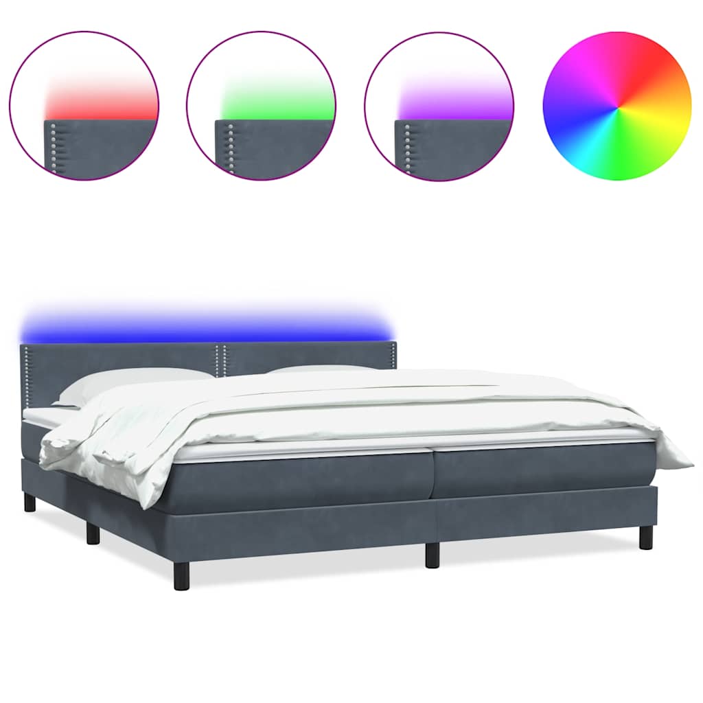 Letto a Molle con Materasso e LED Grigio Scuro 200x220 cm Velluto