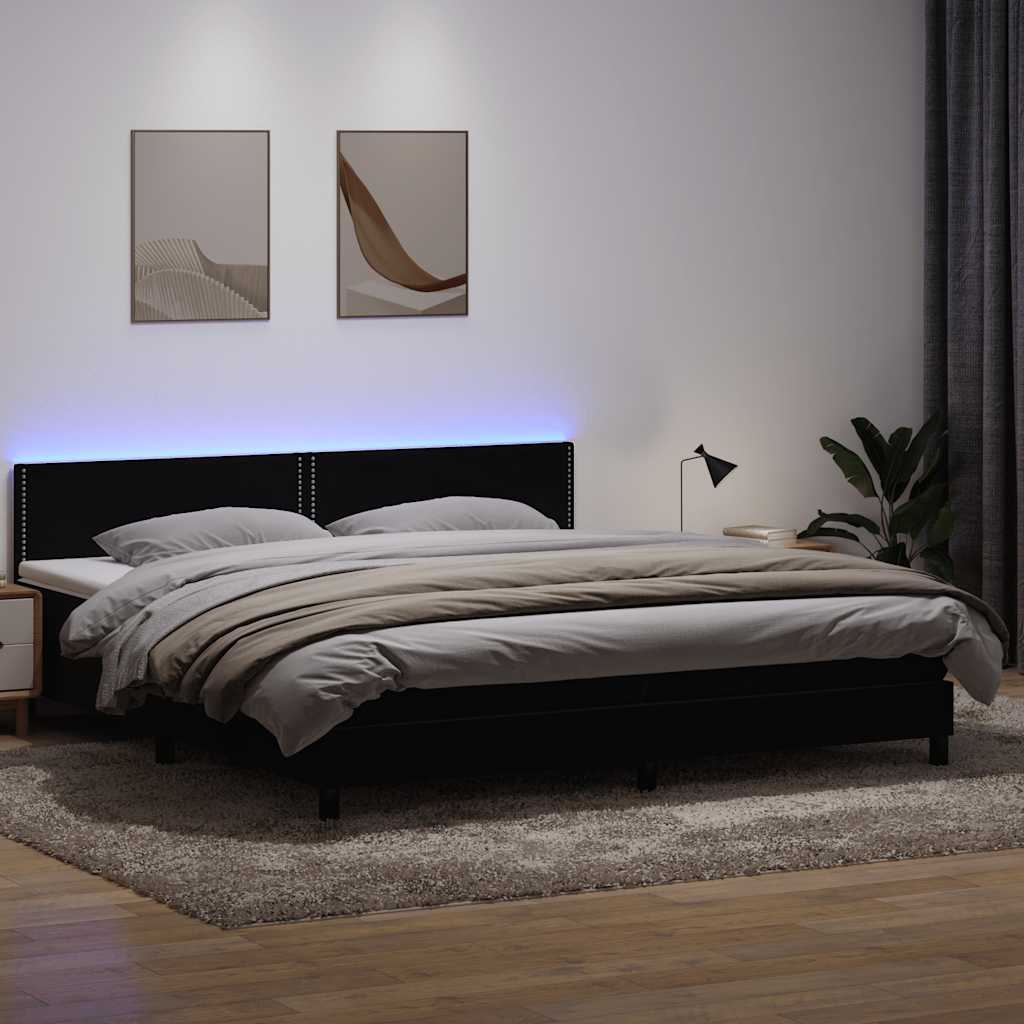 Letto a Molle con Materasso e LED Nero 200x220 cm in Velluto