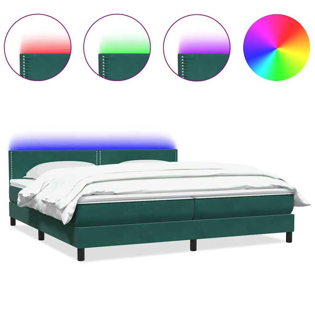 Letto a Molle con Materasso e LED Verde Scuro 200x220 cm Velluto