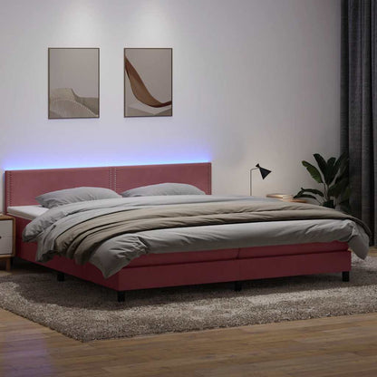 Letto a Molle con Materasso e LED Rosa 200x220 cm in Velluto