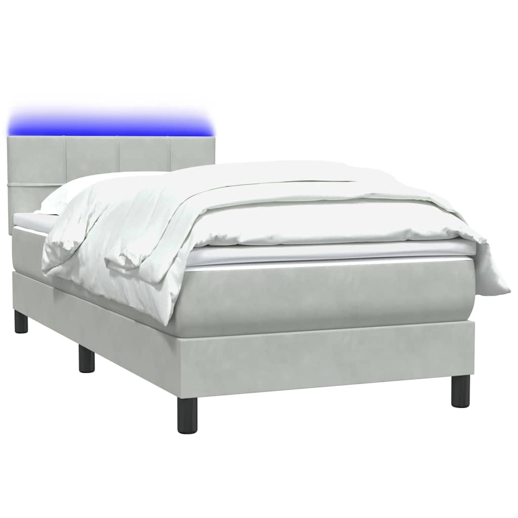Letto a Molle con Materasso e LED Grigio Chiaro 80x210 cm Velluto