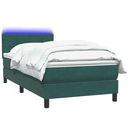 Letto a Molle con Materasso e LED Verde Scuro 80x210 cm Velluto