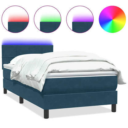 Letto a Molle con Materasso e LED Blu Scuro 80x210 cm Velluto