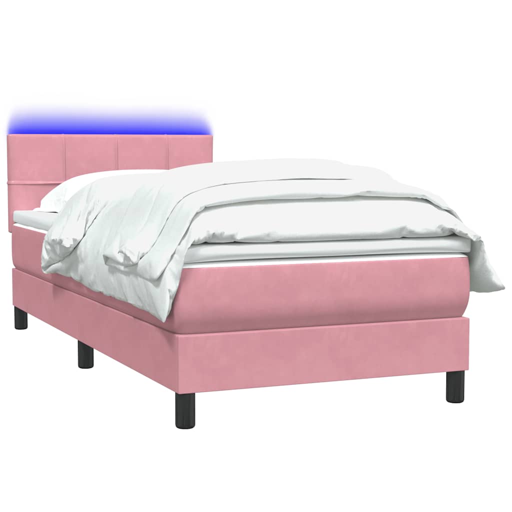 Letto a Molle con Materasso e LED Rosa 80x210 cm Velluto