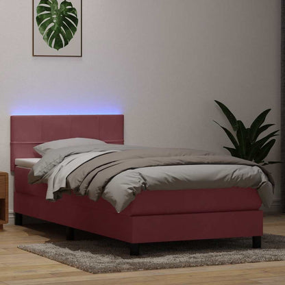 Letto a Molle con Materasso e LED Rosa 80x210 cm Velluto