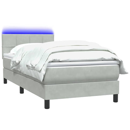 Letto a Molle con Materasso e LED grigio chiaro 90x210 cm Velluto