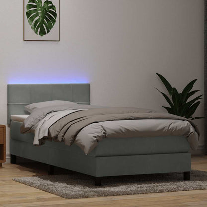 Letto a Molle con Materasso e LED grigio chiaro 90x210 cm Velluto