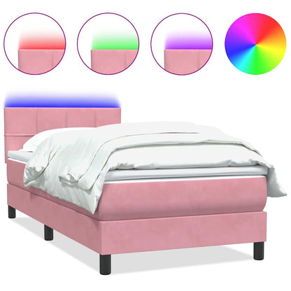 Letto a Molle con Materasso e LED Rosa 90x210 cm Velluto