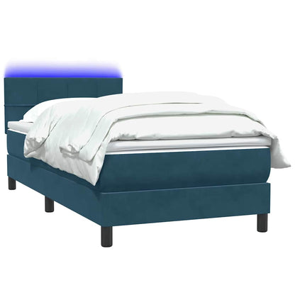 Letto a Molle con Materasso e LED Blu Scuro 100x210 cm in Velluto