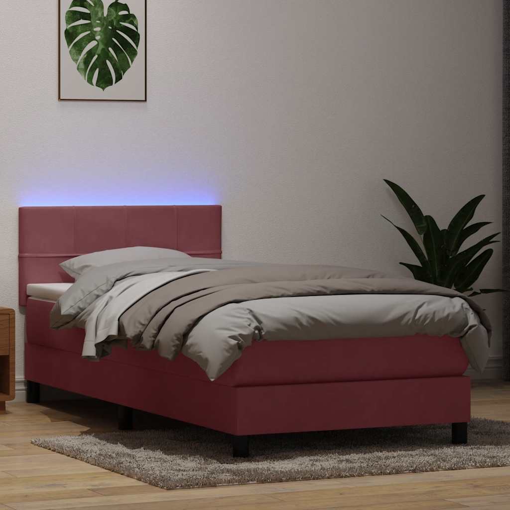 Letto a Molle con Materasso e LED Rosa 100x210 cm in Velluto