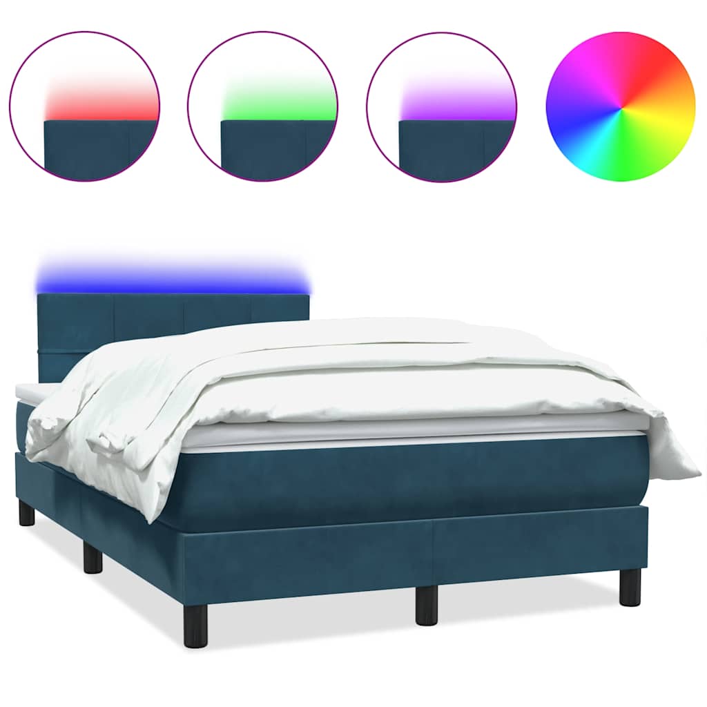 Letto a Molle con Materasso e LED Blu Scuro 120x210 cm in Velluto