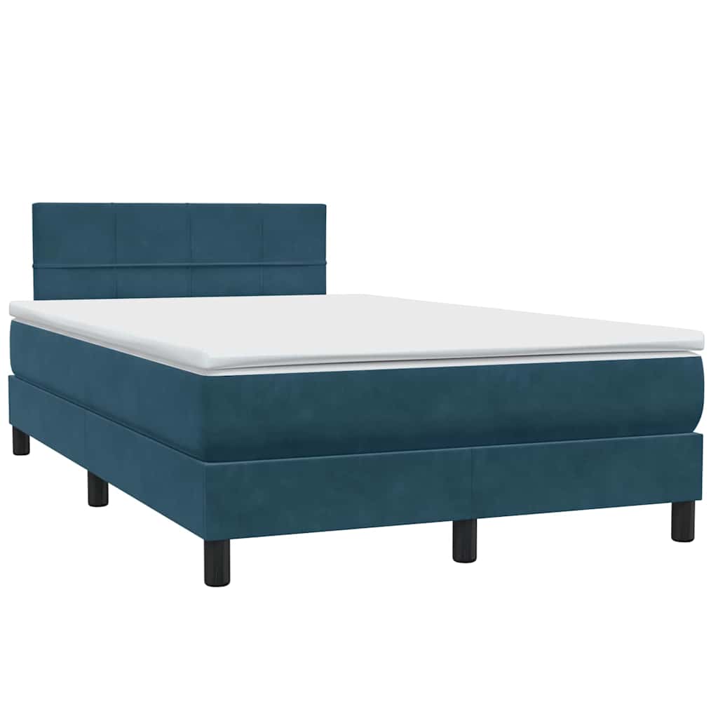Letto a Molle con Materasso e LED Blu Scuro 120x210 cm in Velluto