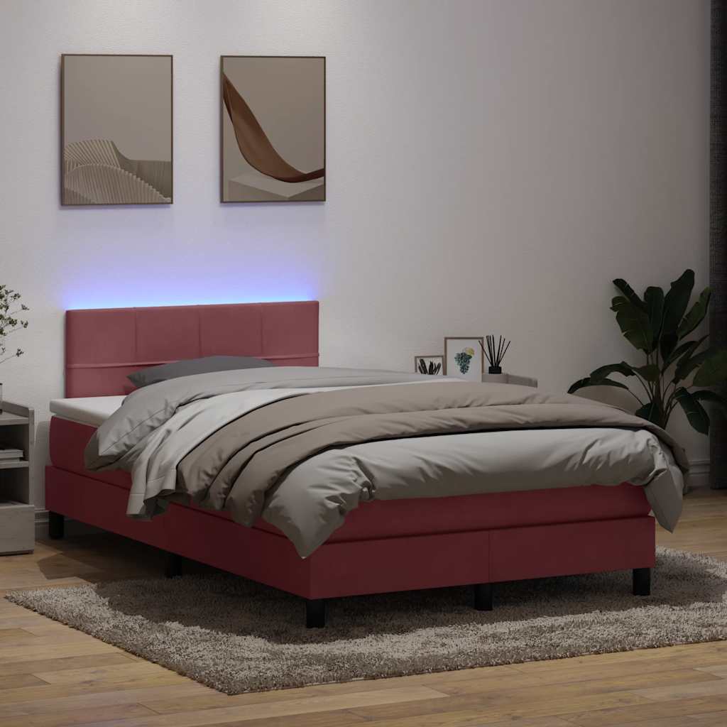 Letto a Molle con Materasso e LED Rosa 120x210 cm in Velluto