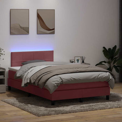 Letto a Molle con Materasso e LED Rosa 120x210 cm in Velluto