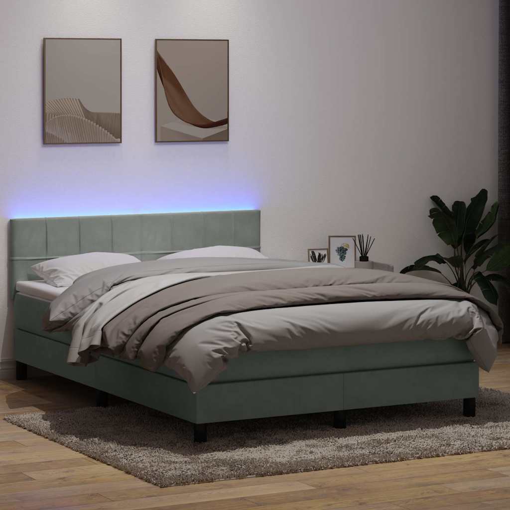 Letto a Molle con Materasso e LED Grigio Chiaro 140x210cm Velluto