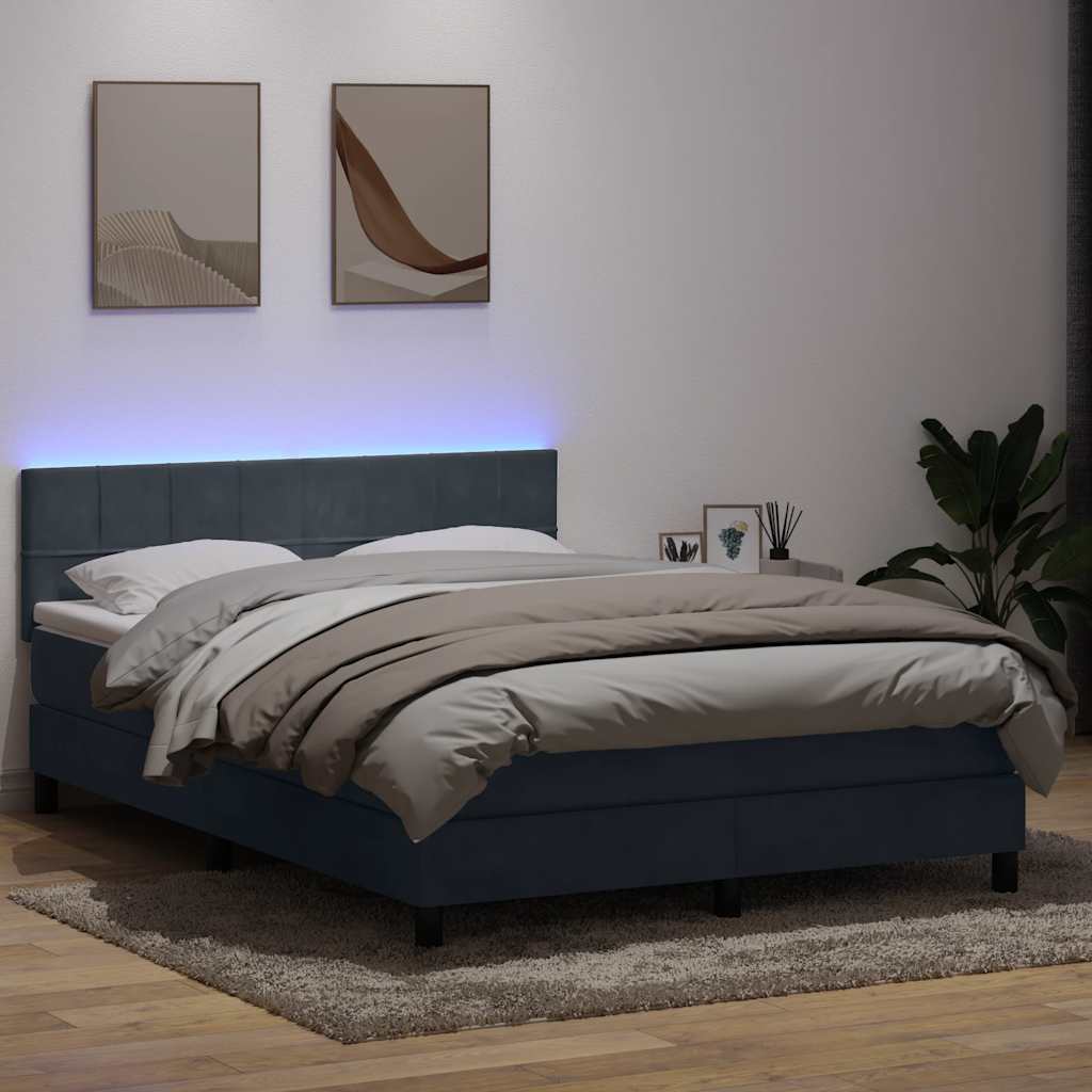 Letto a Molle con Materasso e LED Grigio Scuro 140x210 cm Velluto