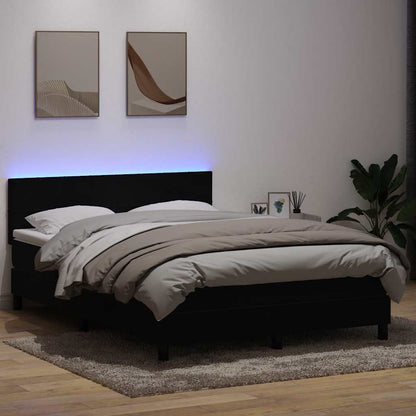 Letto a Molle con Materasso e LED Nero 140x210 cm in Velluto