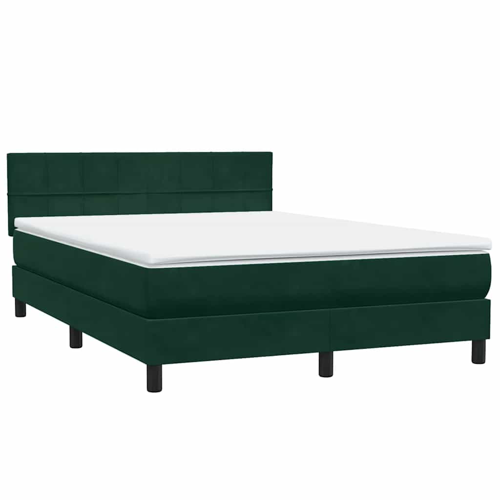 Letto a Molle con Materasso e LED Verde Scuro 140x210 cm Velluto