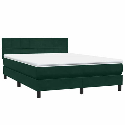 Letto a Molle con Materasso e LED Verde Scuro 140x210 cm Velluto