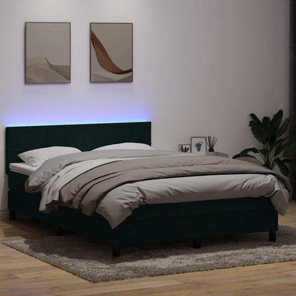 Letto a Molle con Materasso e LED Verde Scuro 140x210 cm Velluto