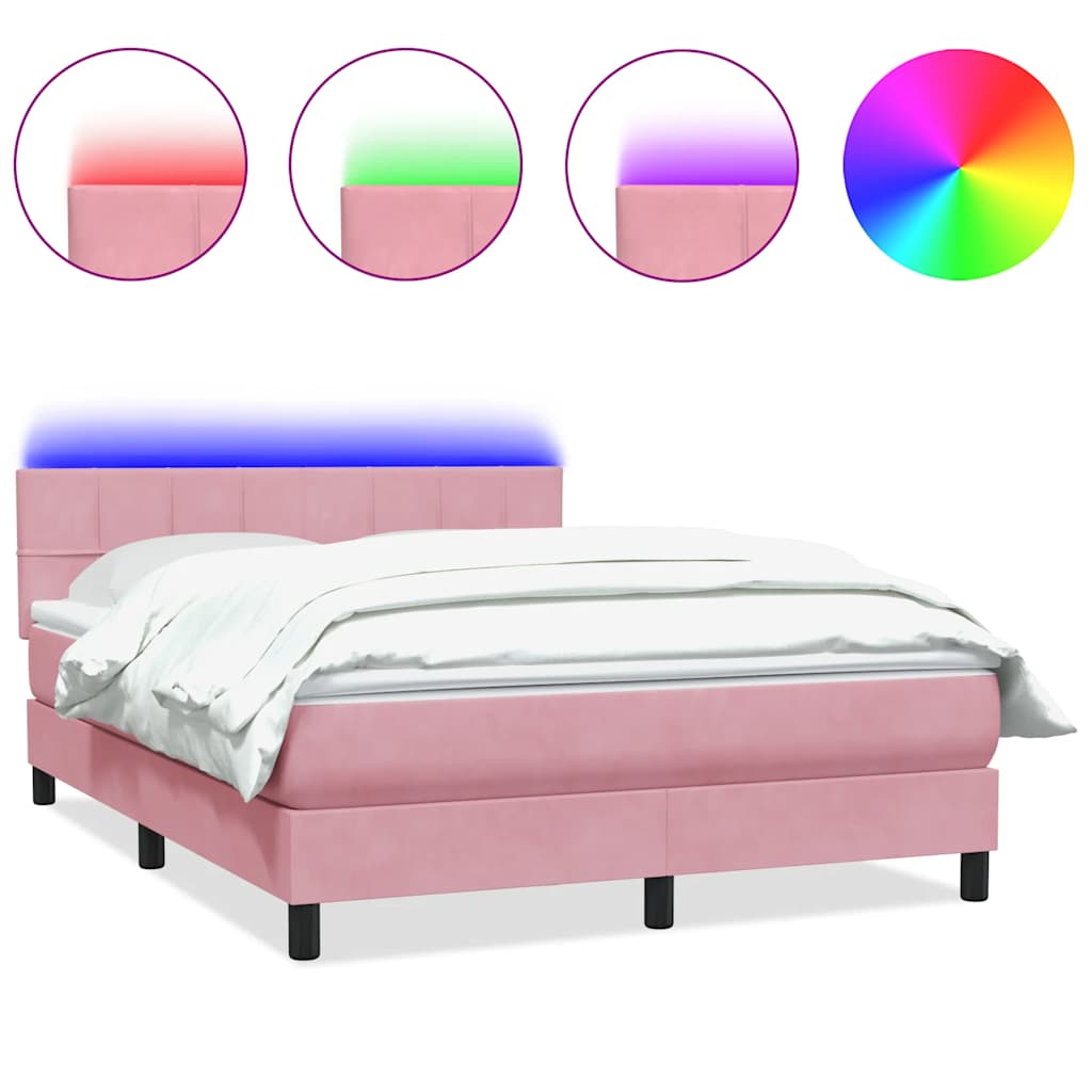 Letto a Molle con Materasso e LED Rosa 140x210 cm in Velluto