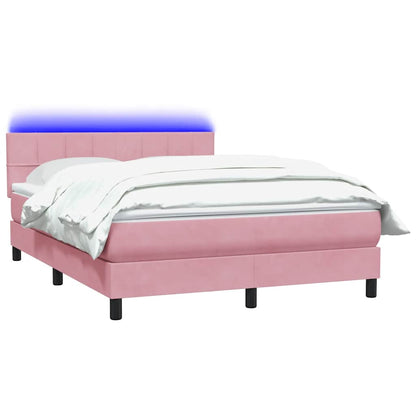 Letto a Molle con Materasso e LED Rosa 140x210 cm in Velluto