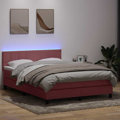 Letto a Molle con Materasso e LED Rosa 140x210 cm in Velluto