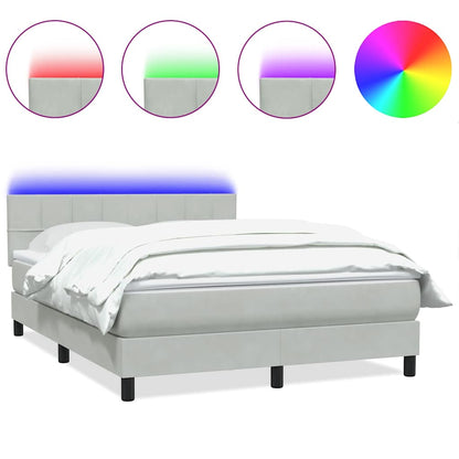 Letto a Molle con Materasso e LED Grigio Chiaro 160x210cm Velluto