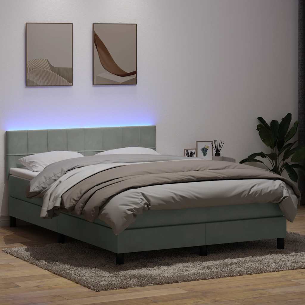 Letto a Molle con Materasso e LED Grigio Chiaro 160x210cm Velluto