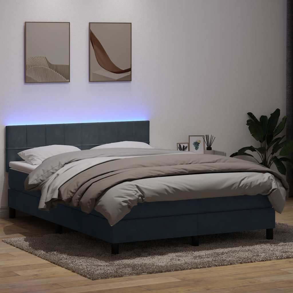 Letto a Molle con Materasso e LED Grigio Scuro 160x210 cm Velluto