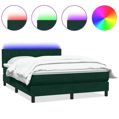 Letto a Molle con Materasso e LED Verde Scuro 160x210 cm Velluto