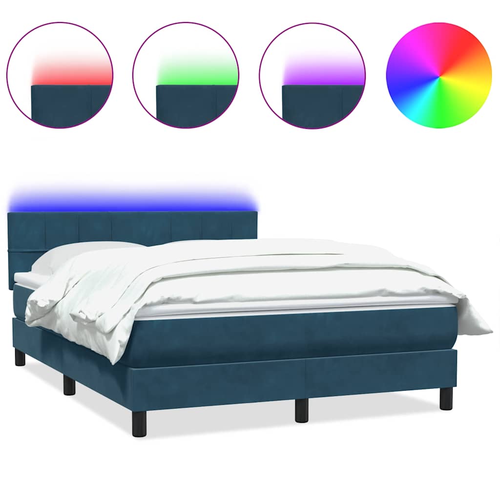 Letto a Molle con Materasso e LED Blu Scuro 160x210 cm in Velluto