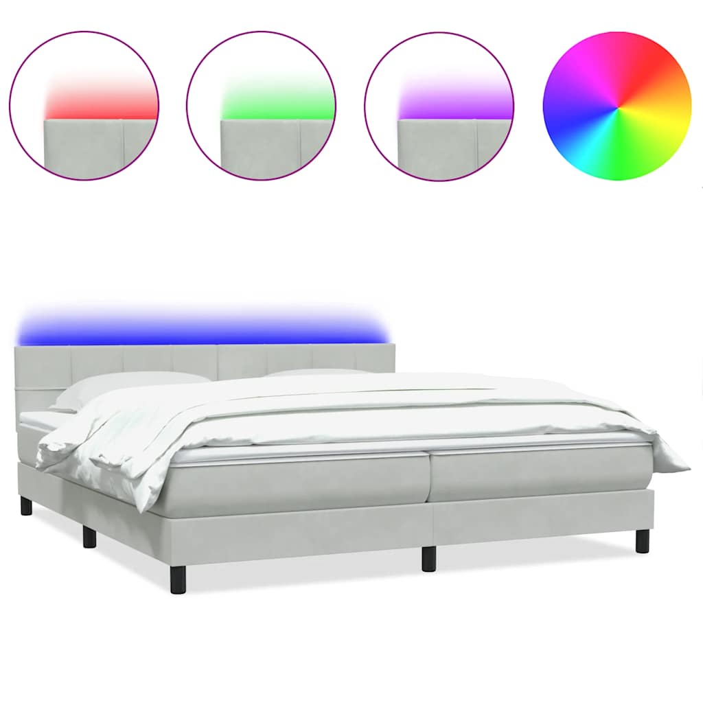 Letto a Molle con Materasso e LED Grigio Chiaro 180x210cm Velluto