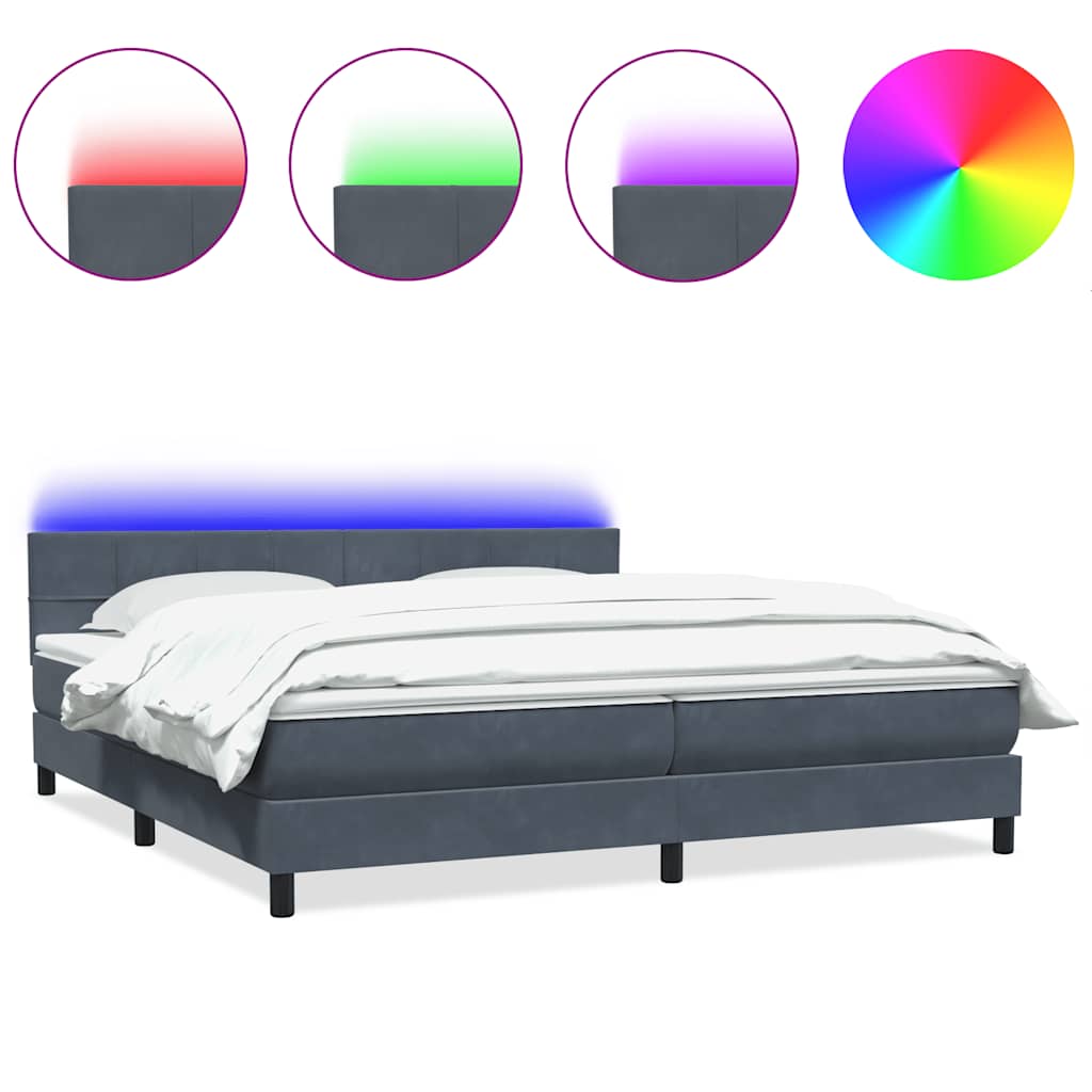 Letto a Molle con Materasso e LED Grigio Scuro 180x210 cm Velluto