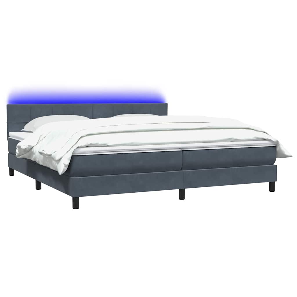 Letto a Molle con Materasso e LED Grigio Scuro 180x210 cm Velluto