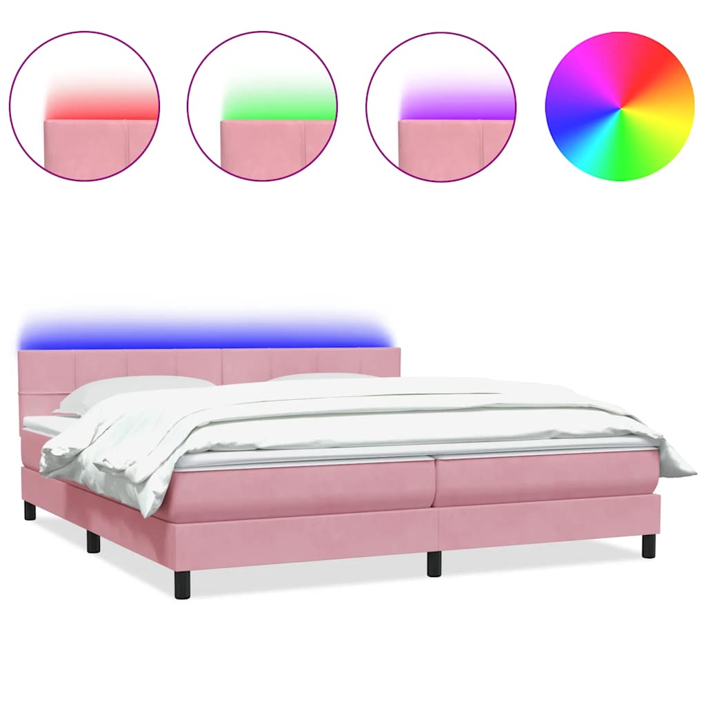 Letto a Molle con Materasso e LED Rosa 180x210 cm in Velluto