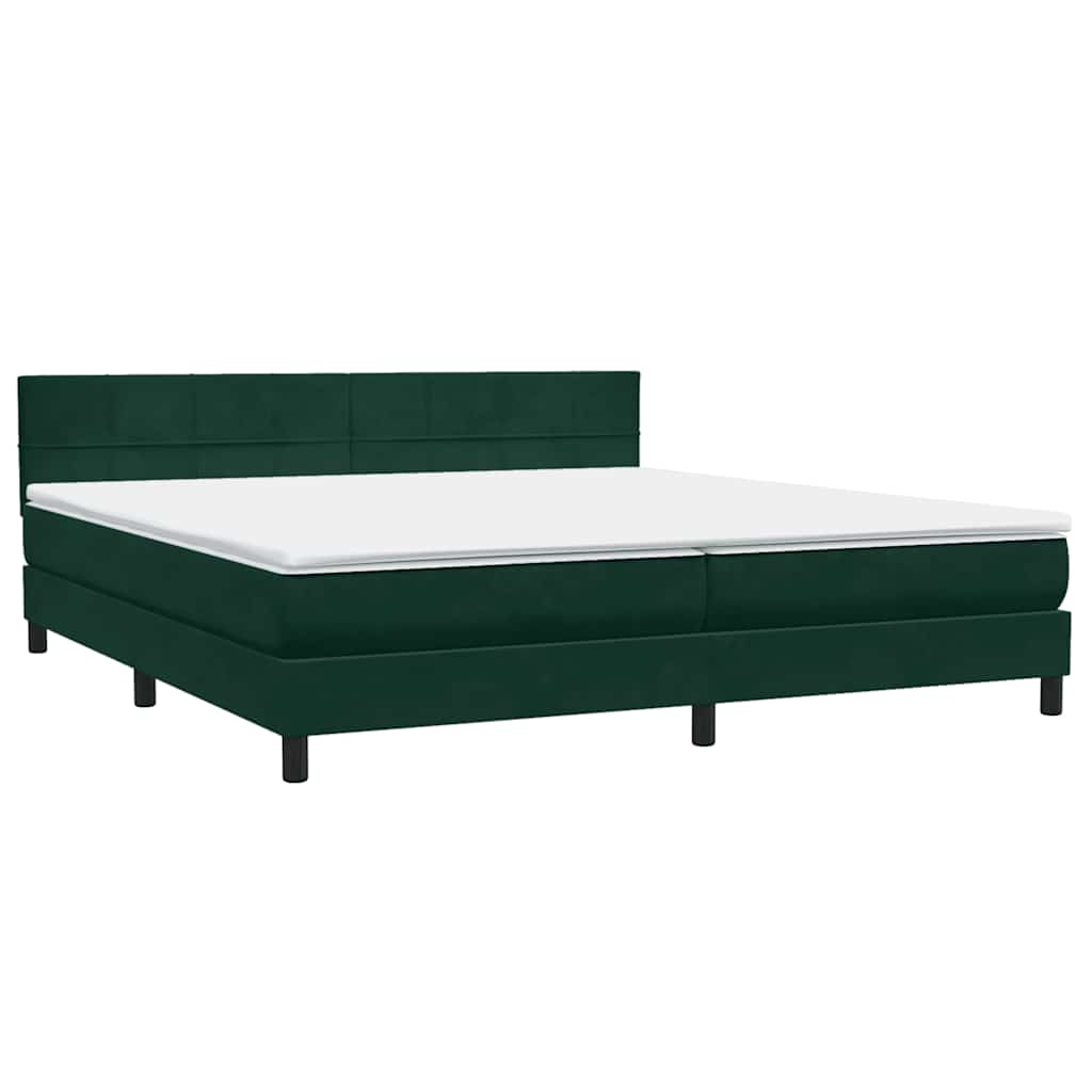 Letto a Molle con Materasso e LED Verde Scuro 200x210 cm Velluto