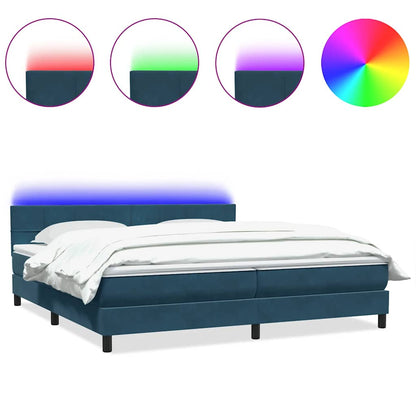 Letto a Molle con Materasso e LED Blu Scuro 200x210 cm in Velluto