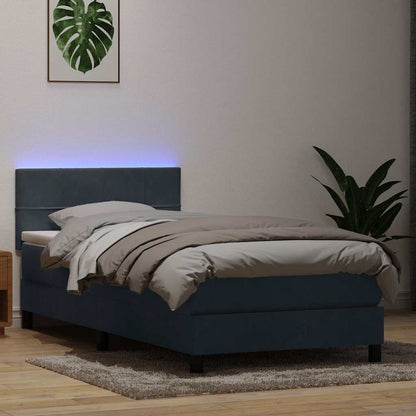 Letto a Molle con Materasso e LED Grigio Scuro 80x220 cm Velluto