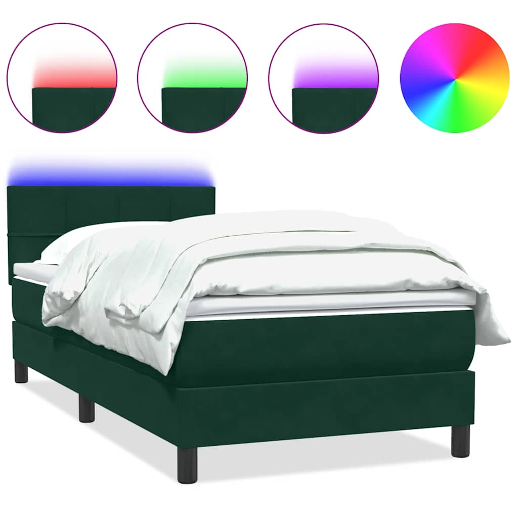 Letto a Molle con Materasso e LED Verde Scuro 80x220 cm Velluto