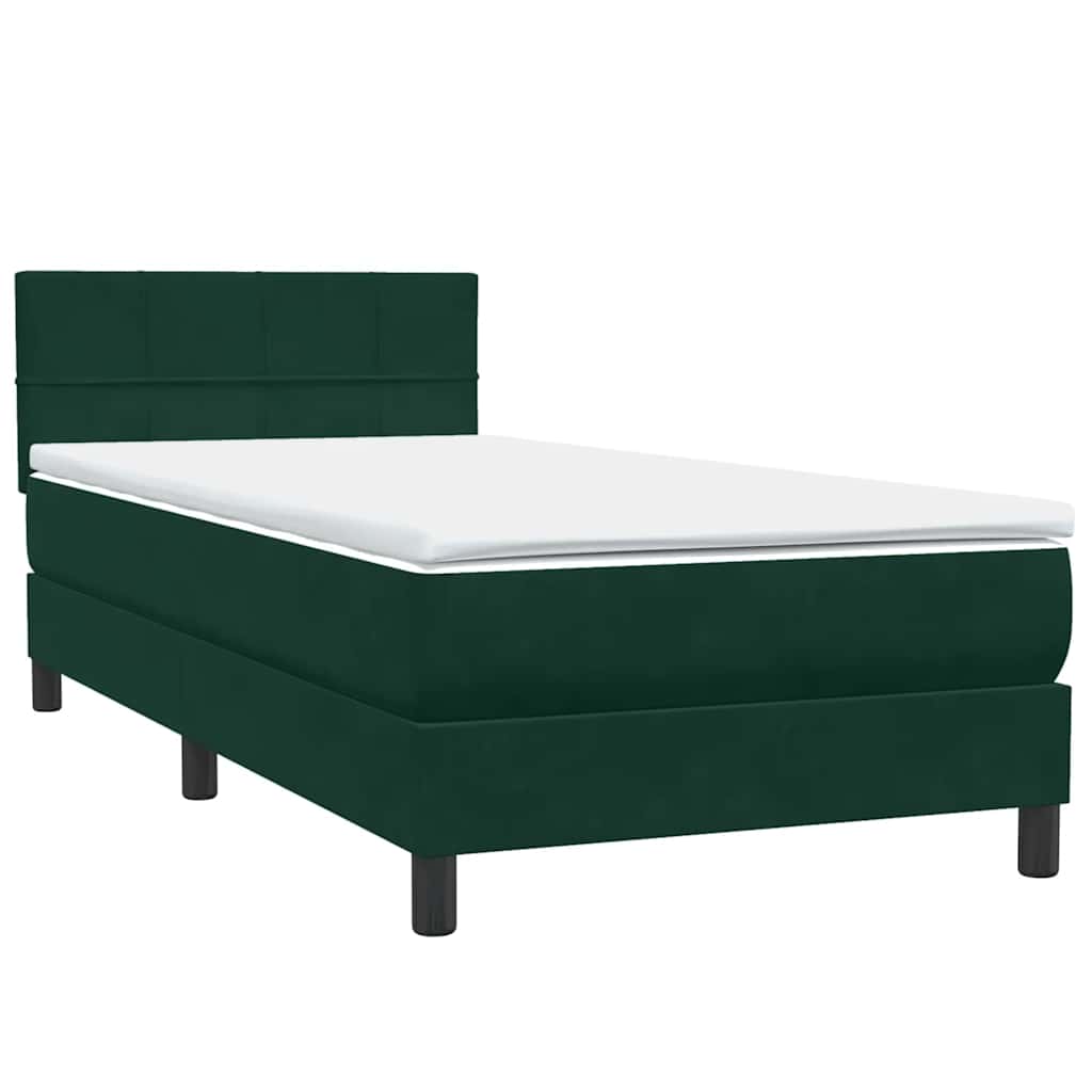 Letto a Molle con Materasso e LED Verde Scuro 80x220 cm Velluto