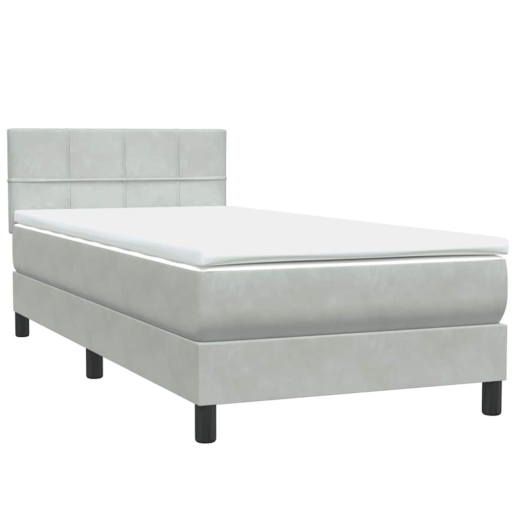Letto a Molle con Materasso e LED Grigio Chiaro 90x220 cm Velluto