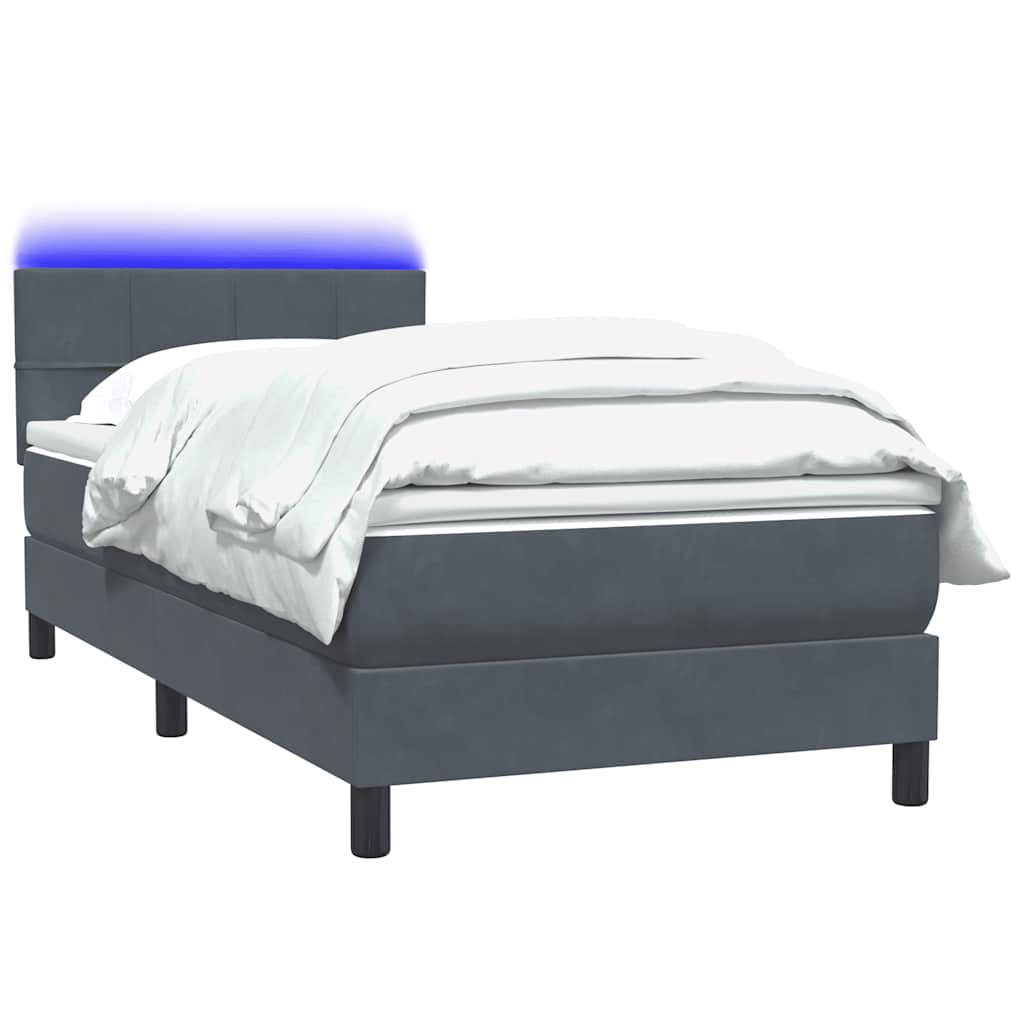 Letto a Molle con Materasso e LED Grigio Scuro 90x220 cm Velluto