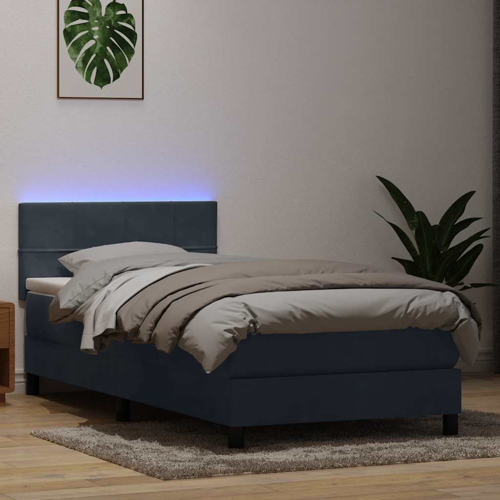 Letto a Molle con Materasso e LED Grigio Scuro 90x220 cm Velluto