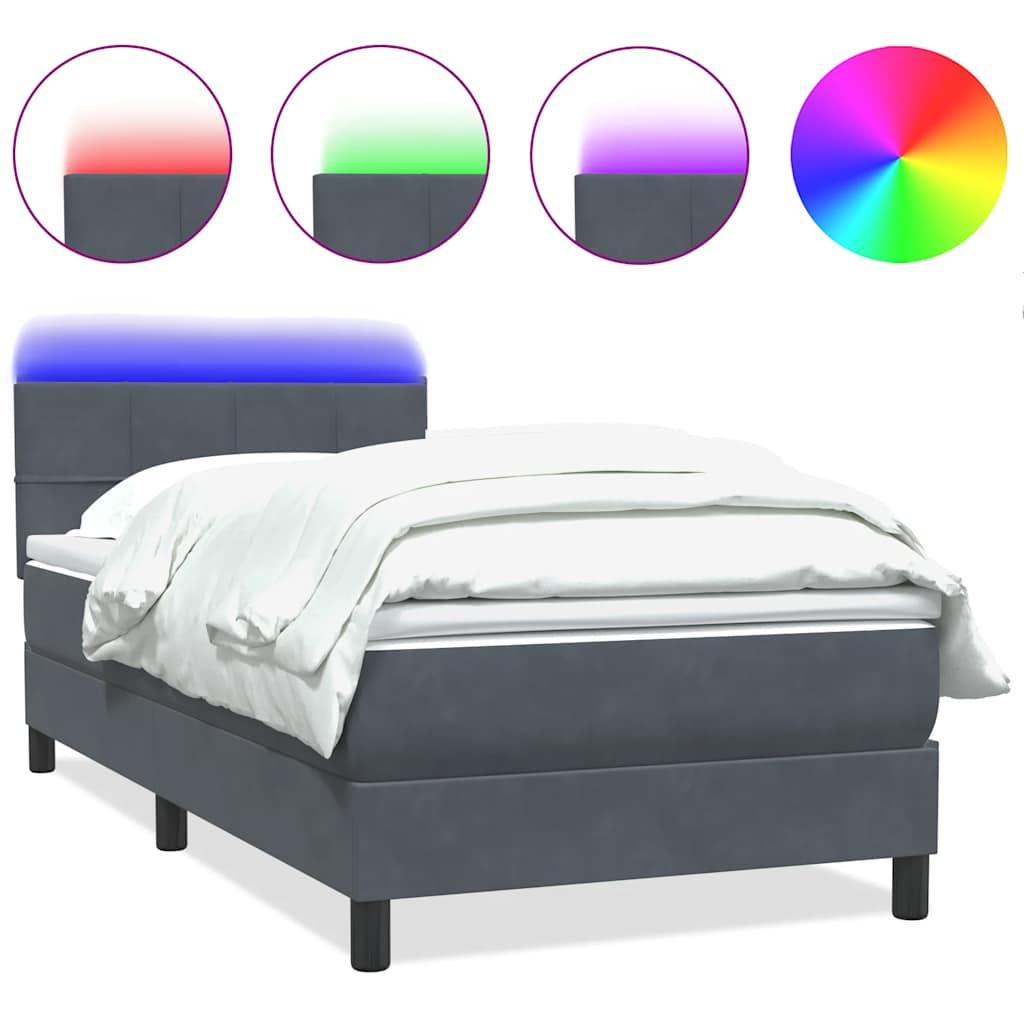 Letto a Molle con Materasso e LED Grigio Scuro 100x220 cm Velluto